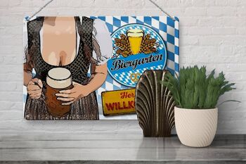 Panneau en étain indiquant 30x20cm Biergarten Bienvenue Bavière 3