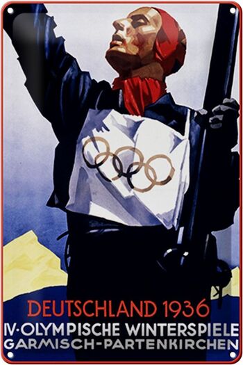 Plaque en tôle indiquant Jeux Olympiques d'hiver de 1936, 20x30 cm 1