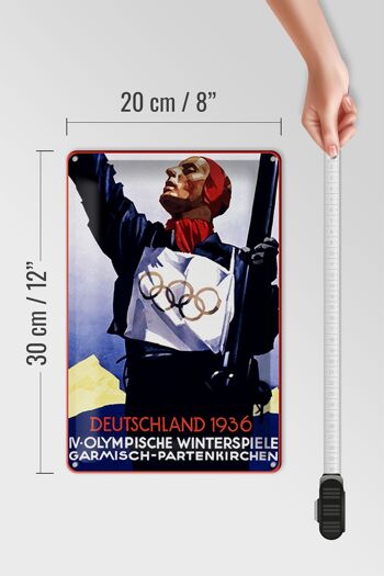 Plaque en tôle indiquant Jeux Olympiques d'hiver de 1936, 20x30 cm 4