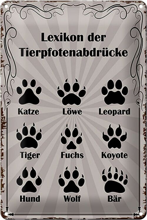 Blechschild Spruch 20x30cm Lexikon Tierpfotenabdrücke Tiere