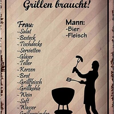 Blechschild Spruch 20x30cm Dinge die zum Grillen braucht