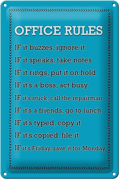 Blechschild Spruch 20x30cm Office Rules Office Regeln