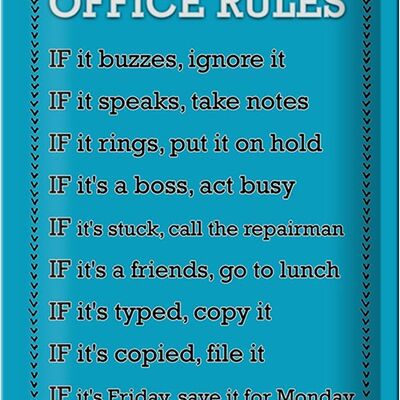 Cartel de chapa que dice Reglas de oficina 20x30 cm Reglas de oficina