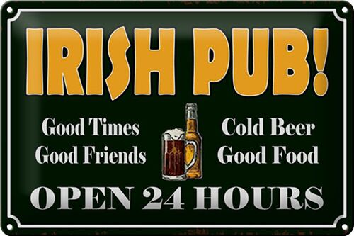 Blechschild Spruch 30x20cm Irish Pub gold Beer open 24