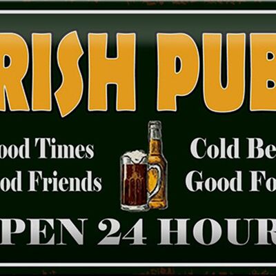 Cartel de chapa que dice 30x20cm Irish Pub gold Beer open 24