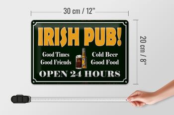 Panneau en étain indiquant 30x20cm Irish Pub Gold Beer open 24 4
