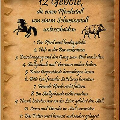 Tin sign saying 20x30cm commandments horse stable pig stable