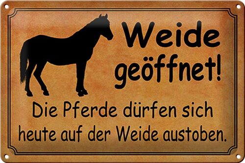 Blechschild Spruch 30x20cm Weide geöffnet Pferde dürfen