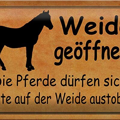 Blechschild Spruch 30x20cm Weide geöffnet Pferde dürfen