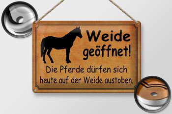Panneau en étain indiquant que les chevaux ouverts en pâturage de 30 x 20 cm sont autorisés 2