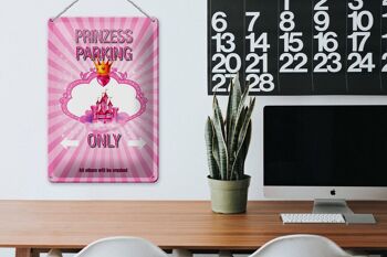 Panneau en étain indiquant 20x30cm Parking princesse uniquement couronne rose 3