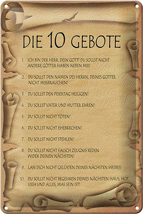 Blechschild Spruch 20x30cm die 10 Gebote Gottes bin Herr