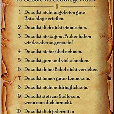 Blechschild Spruch 20x30cm 10 Gebote für Schwiegerväter