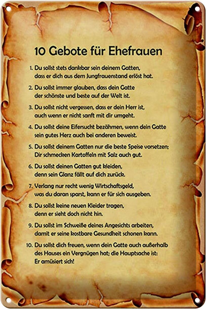 Targa in latta con scritta 20x30 cm 10 Comandamenti per le Mogli