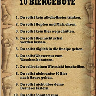 Blechschild Spruch 20x30cm 10 Biergebote du sollst kein