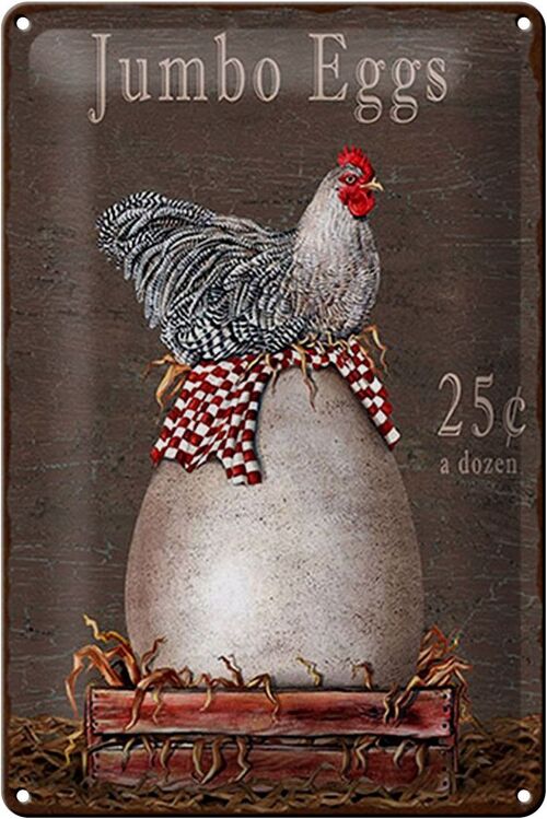 Blechschild Spruch 20x30cm Huhn jumbo Eggs 25 c a dozen