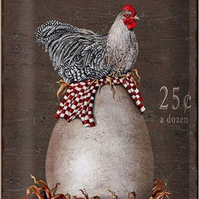 Cartel de chapa que dice 20x30cm Pollo jumbo Huevos 25 c la docena