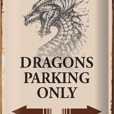 Letrero de chapa que dice 20x30cm Dragones solo estacionamiento