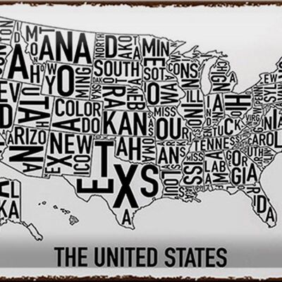 Metal sign map 30x20cm The United States Texas Kansas