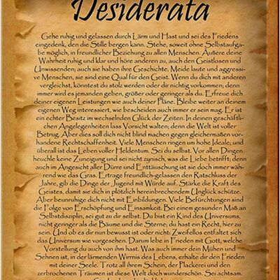Plaque en tôle disant 20x30cm Desiderata poème Max Ehrmann