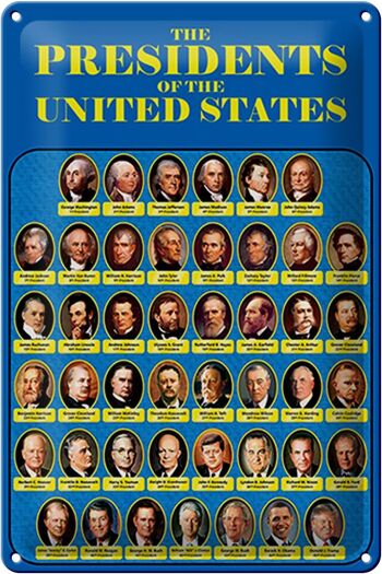 Plaque en tôle 20x30cm indiquant les présidents des États-Unis 1