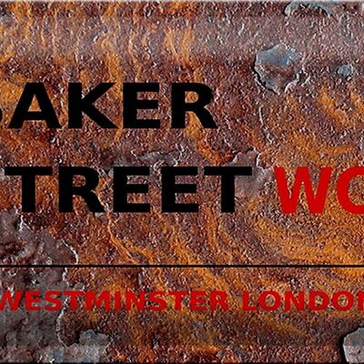 Plaque en tôle Londres 30x20cm Street Baker street WC1 Rouille