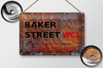 Plaque en tôle Londres 30x20cm Street Baker street WC1 Rouille 2