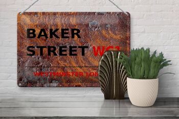 Plaque en tôle Londres 30x20cm Street Baker street WC1 Rouille 3