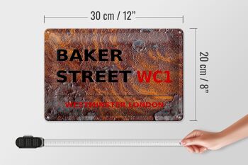 Plaque en tôle Londres 30x20cm Street Baker street WC1 Rouille 4