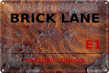 Plaque en tôle Londres 30x20cm Street Brick Lane E1 Rouille 1