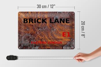 Plaque en tôle Londres 30x20cm Street Brick Lane E1 Rouille 4