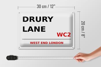 Panneau en tôle Londres 30x20cm extrémité ouest Drury Lane WC2 4