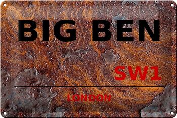 Plaque en tôle Londres 30x20cm Street Big Ben SW1 Rouille 1
