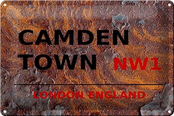 Signe en étain Londres 30x20cm Angleterre Camden Town NW1 Rouille 1