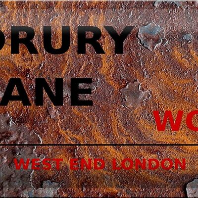 Targa in metallo Londra 30x20 cm west end Drury Lane WC2 Ruggine