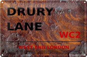 Panneau en tôle Londres 30x20cm extrémité ouest Drury Lane WC2 Rouille 1