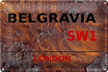 Plaque en tôle Londres 30x20cm Street Belgravia SW1 Rouille 1