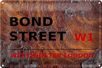 Plaque en tôle Londres 30x20cm Bond Street W1 Rouille 1