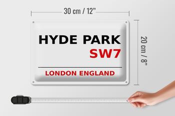Plaque en tôle Londres 30x20cm Angleterre Hyde Park SW7 4