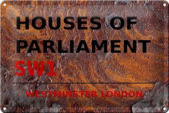 Panneau en étain Londres 30x20cm Houses of Parliament SW1 Rouille 1