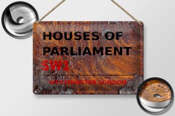 Panneau en étain Londres 30x20cm Houses of Parliament SW1 Rouille 2