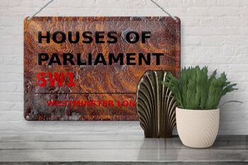 Panneau en étain Londres 30x20cm Houses of Parliament SW1 Rouille 3