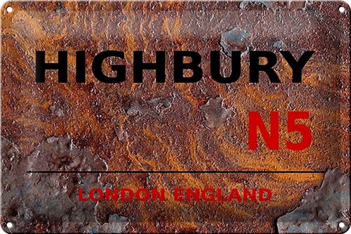 Blechschild London 30x20cm England Highbury N5 Rost