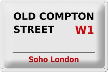 Panneau en étain Londres 30x20cm Soho Old Compton Street W1 1