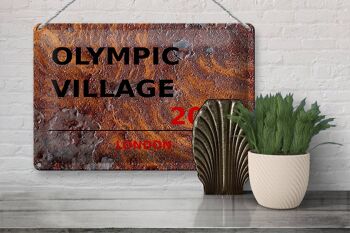Plaque en tôle Londres 30x20cm Village Olympique 2012 rouille 3