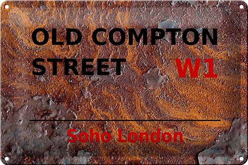Blechschild London 30x20cm Soho Old Compton Street W1 Rost