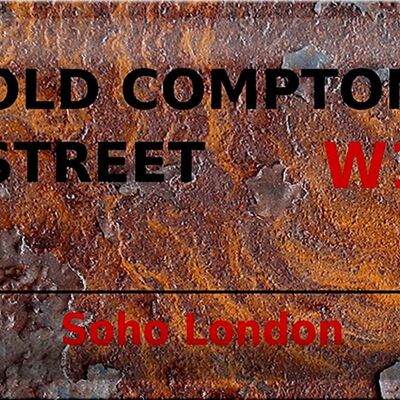 Blechschild London 30x20cm Soho Old Compton Street W1 Rost