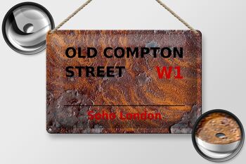 Plaque en tôle Londres 30x20cm Soho Old Compton Street W1 Rouille 2