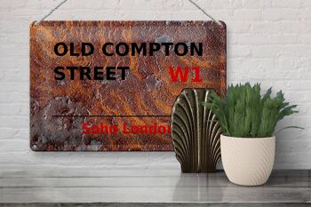 Plaque en tôle Londres 30x20cm Soho Old Compton Street W1 Rouille 3