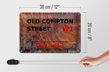 Plaque en tôle Londres 30x20cm Soho Old Compton Street W1 Rouille 4